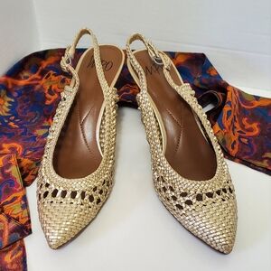 Impo "Velika" Gold Faux Leather Woven Sling Back Pumps, Size 8